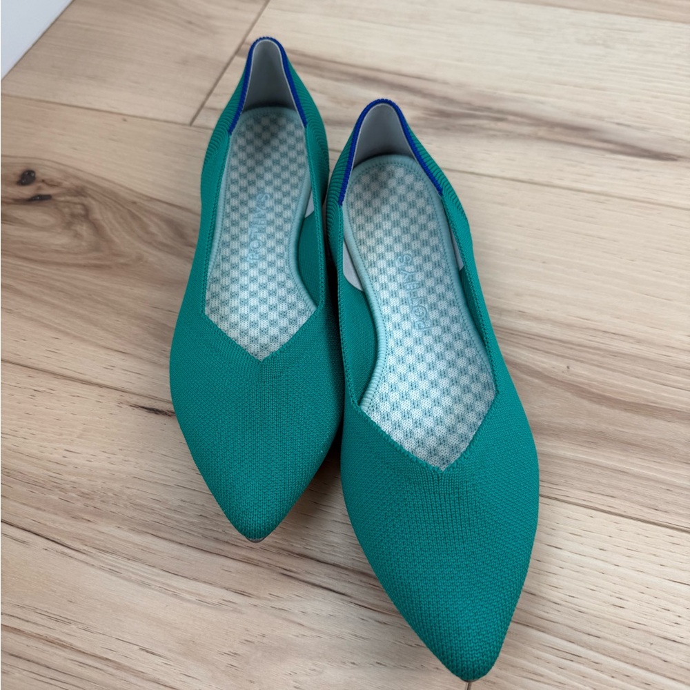 Rothy's Vibrant Green Flats with Blue Accents